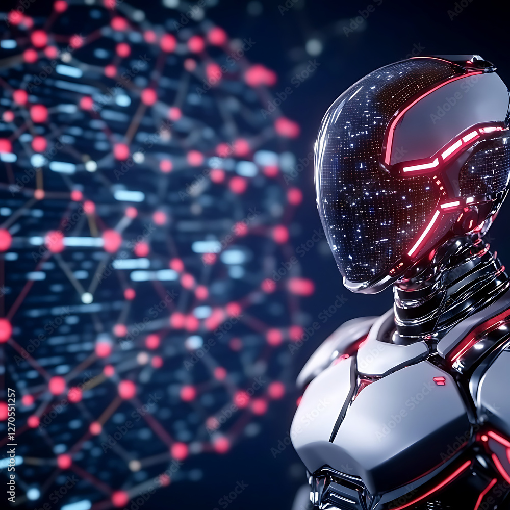 Poster advanced cybernetic android integration with networked computing system interface futuristic robot 9
