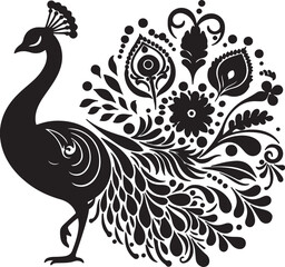 black and white peacock floral pattern