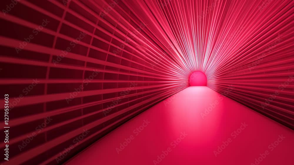 Poster endless futuristic tunnel in vibrant red hues featuring abstract geometric patterns and dynamic ligh