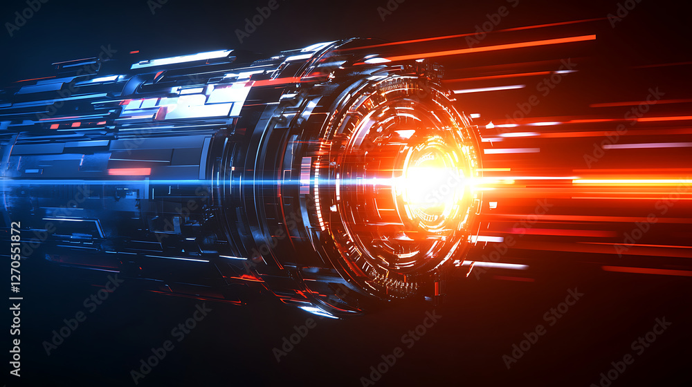 Poster advanced technological core with energy surge and futuristic design elements in a complex system