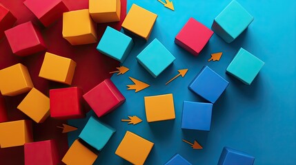 Obraz premium Top view image of cubes with arrows following the leader