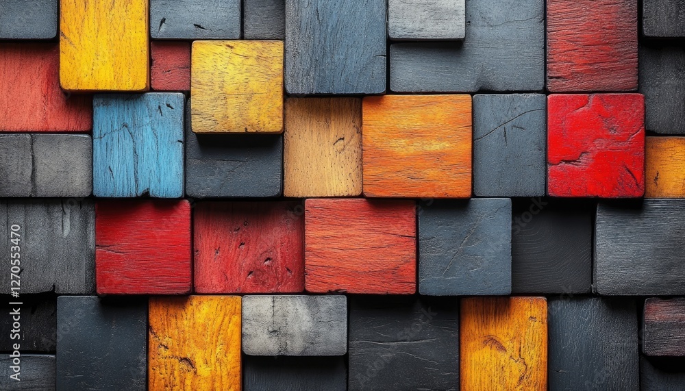 Poster colorful wooden blocks create abstract pattern. ideal for backgrounds, textures, and design projects