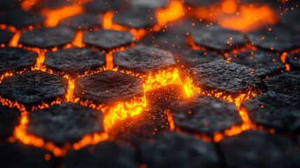 graphene molecular structure with glowing orange highlights, symbolizing innovation, nanotechnology, and the future of material science in advanced engineering and research