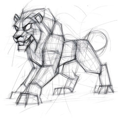 Naklejka premium Angular Lion Sketch Render a Geometric Approach to Wildlife Depicting Strength and Wild Beauty