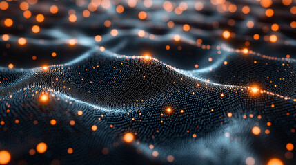 graphene molecular structure with glowing orange highlights, symbolizing innovation, nanotechnology, and the future of material science in advanced engineering and research