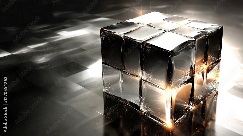 Aufkleber shimmering ice block on reflective surface with light elements