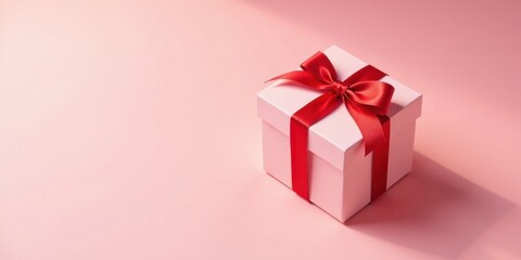 Obraz premium A Delicate Pink Gift Box with a Vibrant Red Ribbon, a Symbol of Thoughtful Celebration
