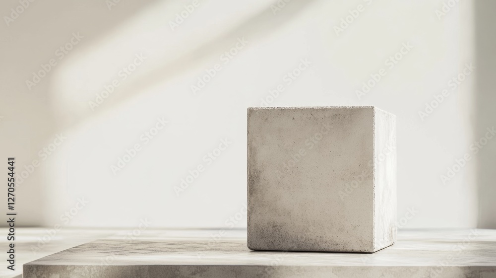 Poster minimalist concrete block on white backdrop with soft shadows