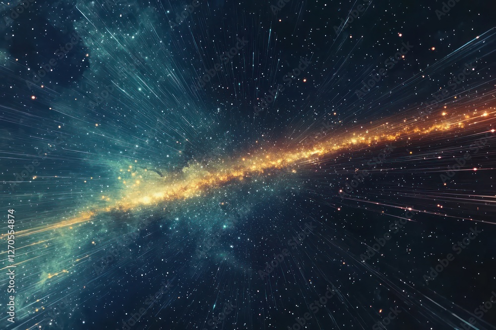 Poster cosmic swirls forming energetic pathways , celestial structures glowing in motion.