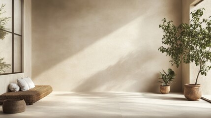 Serene Soft Creamy Beige Room with Natural Light and Greenery