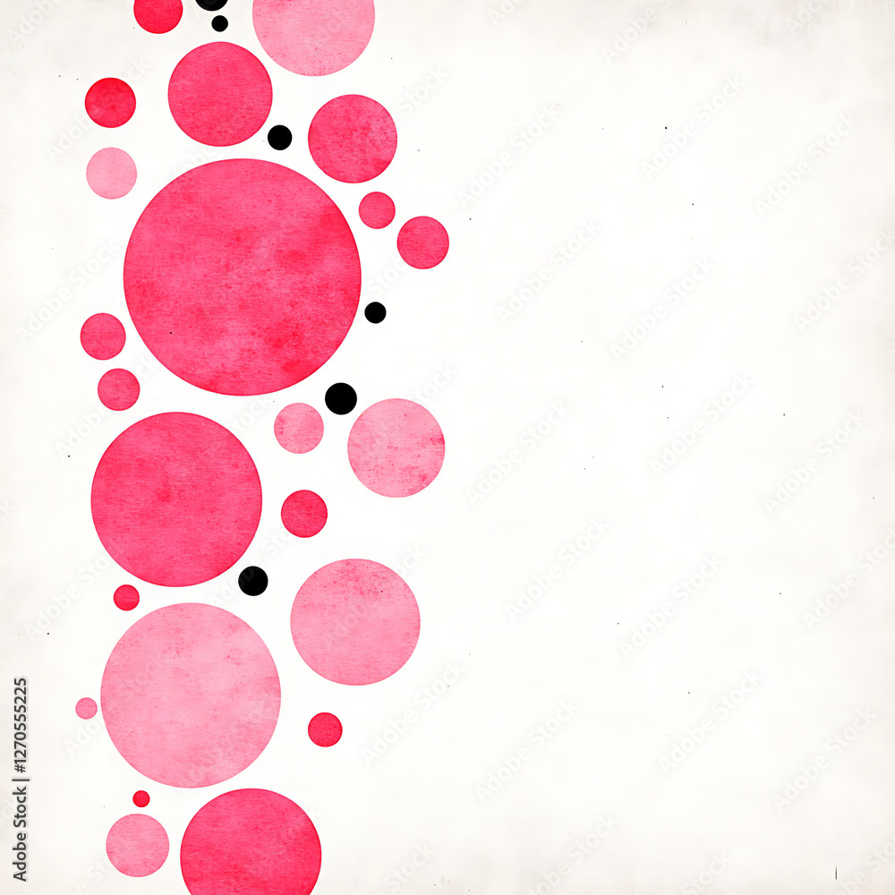 Poster array of pink and black geometric circles on a textured background minimalist abstract design