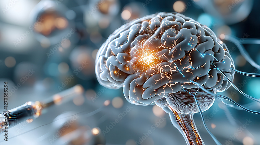 Fototapete cinematic close up of brain anatomy with glowing neural connections, showcasing intricate details of