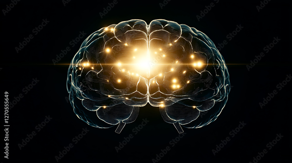Poster artificial intelligence neural network brain activity visualization glowing connections in brain