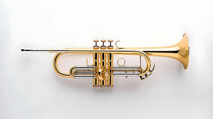 Obraz premium Golden trumpet on white background, music instrument