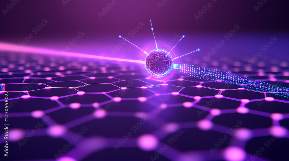Poster artistic rendering of nanomaterial interaction with focused laser pulse on molecular structure