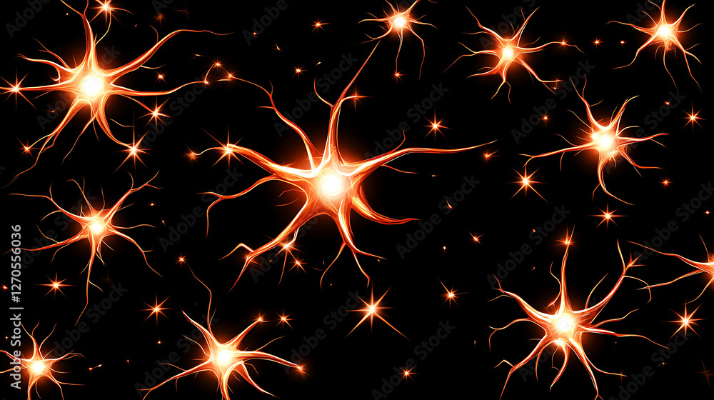 Poster artistic rendition of nerve cells and neurons interconnected in a biological neural network structur