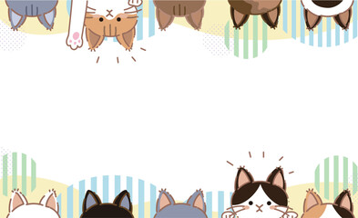 かわいい猫のフレーム お手てあげバージョン 背景色違い