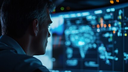 Focused Analyst Reviewing Complex Supply Chain Data on Screen