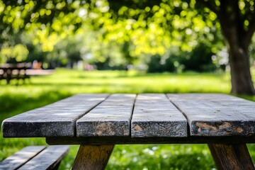 Fototapeta premium Empty picnic table park sunny day