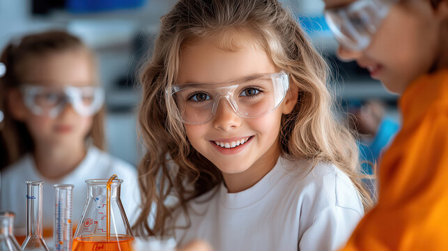 Engaged students in STEM classroom conducting experiments with lab equipment, showcasing curiosity and teamwork. atmosphere is vibrant and educational
