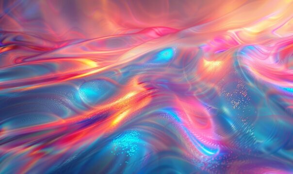 A colorful, abstract painting with a blue and pink background
