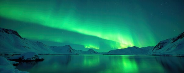 Emerald green aurora borealis shimmers across a star-filled Arctic night , glow, nature, light