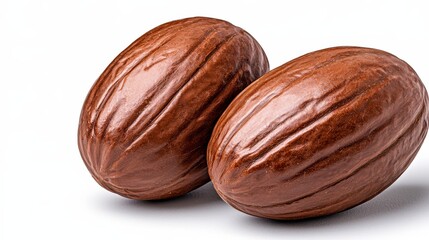 Two rich and decadent chocolates placed on a clean white surface, perfect for dessert photography and food styling