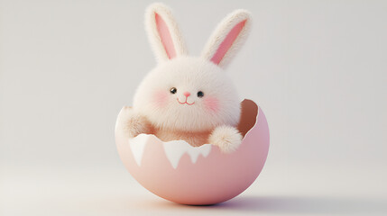 Obraz premium Cute Easter Bunny in Pink Egg , Adorable Spring Holiday Illustration