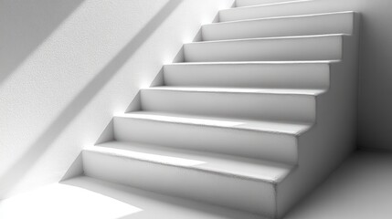 Obraz premium Empty white stairs in bright sunlit interior