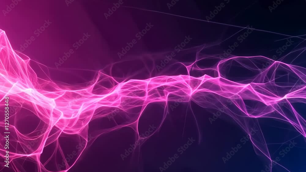 Poster glowing neon neural network illustration in abstract cosmic setting showcasing futuristic design and