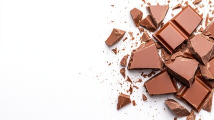 Fototapeta premium Abundance of assorted chocolate pieces piled generously on a pure white surface creating an irresistible temptation for sweet lovers