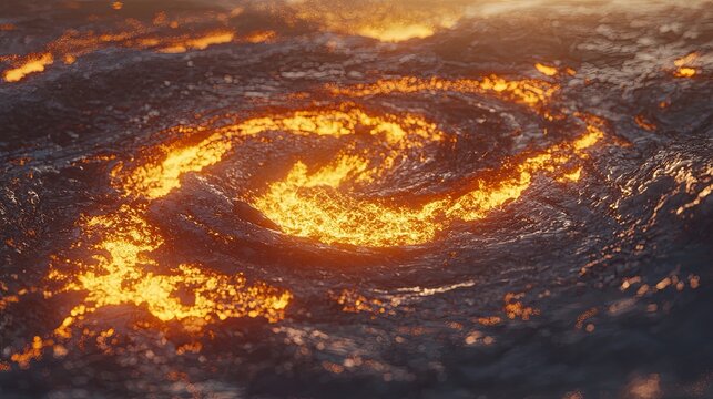 Majestic Swirling Lava Flow with Glowing Fiery Embers - Powered by Adobe