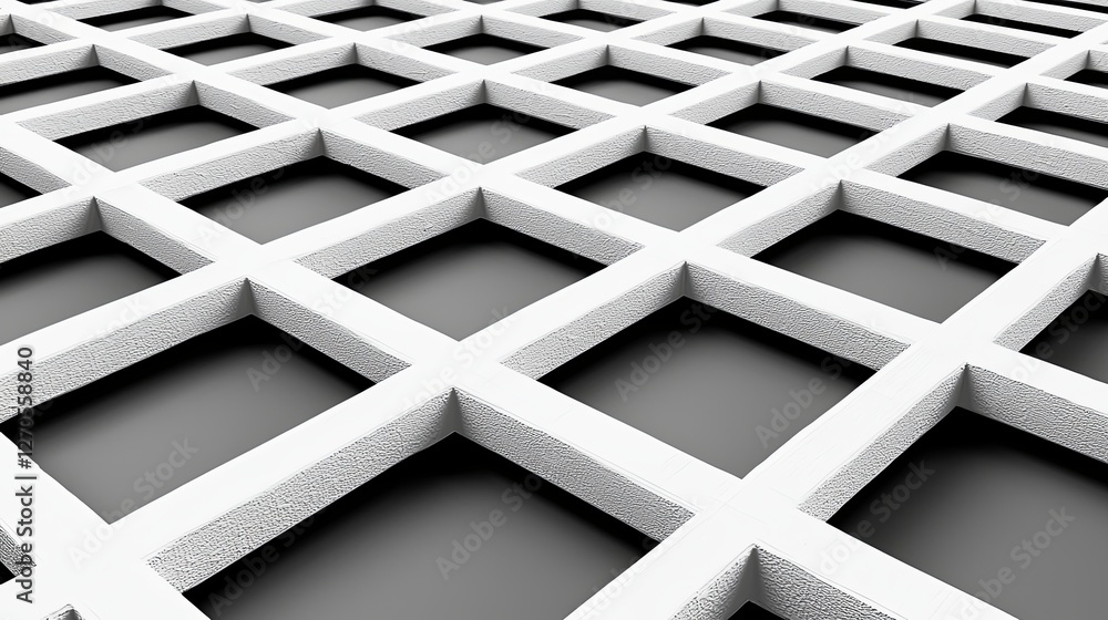 Poster abstract white grid pattern on black background with 3d effect