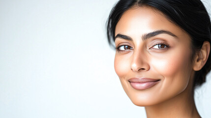 Fototapeta premium Beauty Shot of an Indian Woman With Glowing Skin and Soft Expression