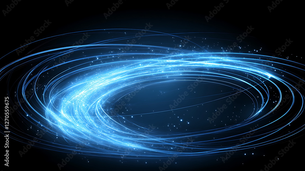 Poster blue circular light trails energy flow effect dynamic motion artistic background visual composition