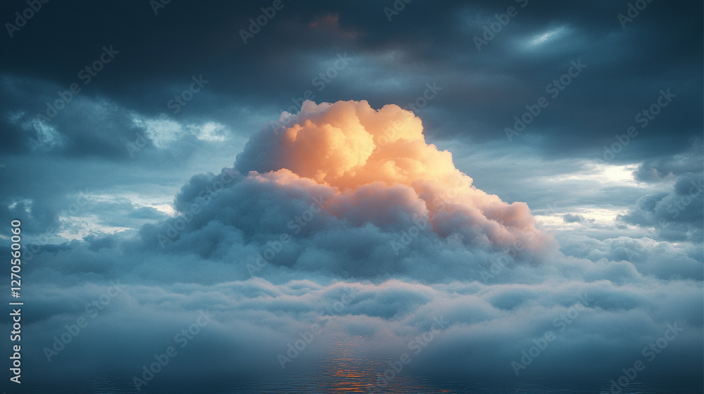 Poster digital illustration representing cloud computing concept with a multi-cloud strategy, symbolizing m