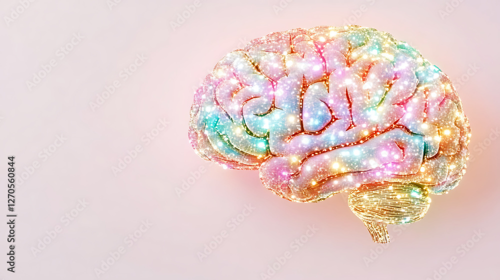 Aufkleber brain scan with iridescent light and glowing dots depicting mental activity and intelligence