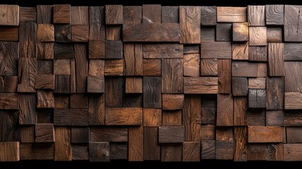 Dark wood block wall texture, interior design
