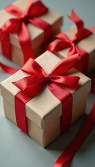 Obraz premium Elegant red ribboned gift boxes, eco paper, isolated, elegant, photography