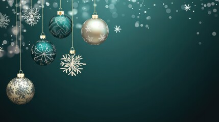 Minimalistic Turquoise Christmas Banner with Ornaments