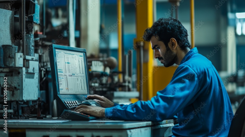 Poster engineer working focused in an indian factory environment