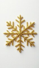 Intricate gold glitter snowflake on white background, celebration, ice