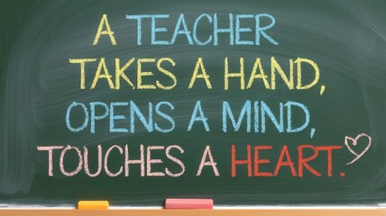 Obraz premium Inspirational teaching message written on a green chalkboard surface