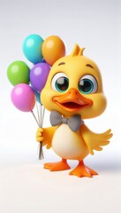 Fototapeta premium Cheerful cartoon duck holding colorful balloons studio digital art whimsical front view