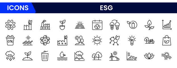 Line icons about Environmental Social Governance. Thin line icon set. Symbol collection in transparent background.