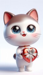 Fototapeta premium Cute cartoon cat holding heart digital art whimsical soft colors playful concept