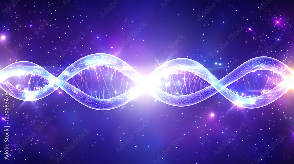 Poster celestial dna double helix abstract with glowing light and sparkling stars in cosmic background