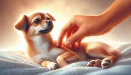Caring for a small dog cozy home setting pet photography warm light close-up shot