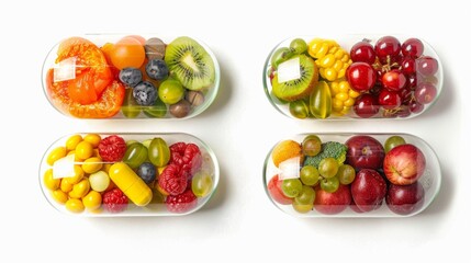 Pill capsule filled with vegetables and fruits. Vitamin and mineral supplements capsule with fruits vegetables. Multivitamin capsule. Colorful capsule. Fresh fruits and vegetables. Supplement. Healthy