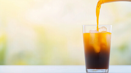 Pouring Delight: A refreshing drink with ice and pouring process, beautifully captures the interplay of refreshment. 